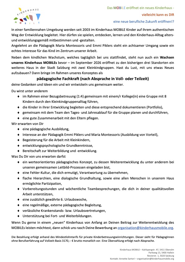 Ausschreibung PädagogIn