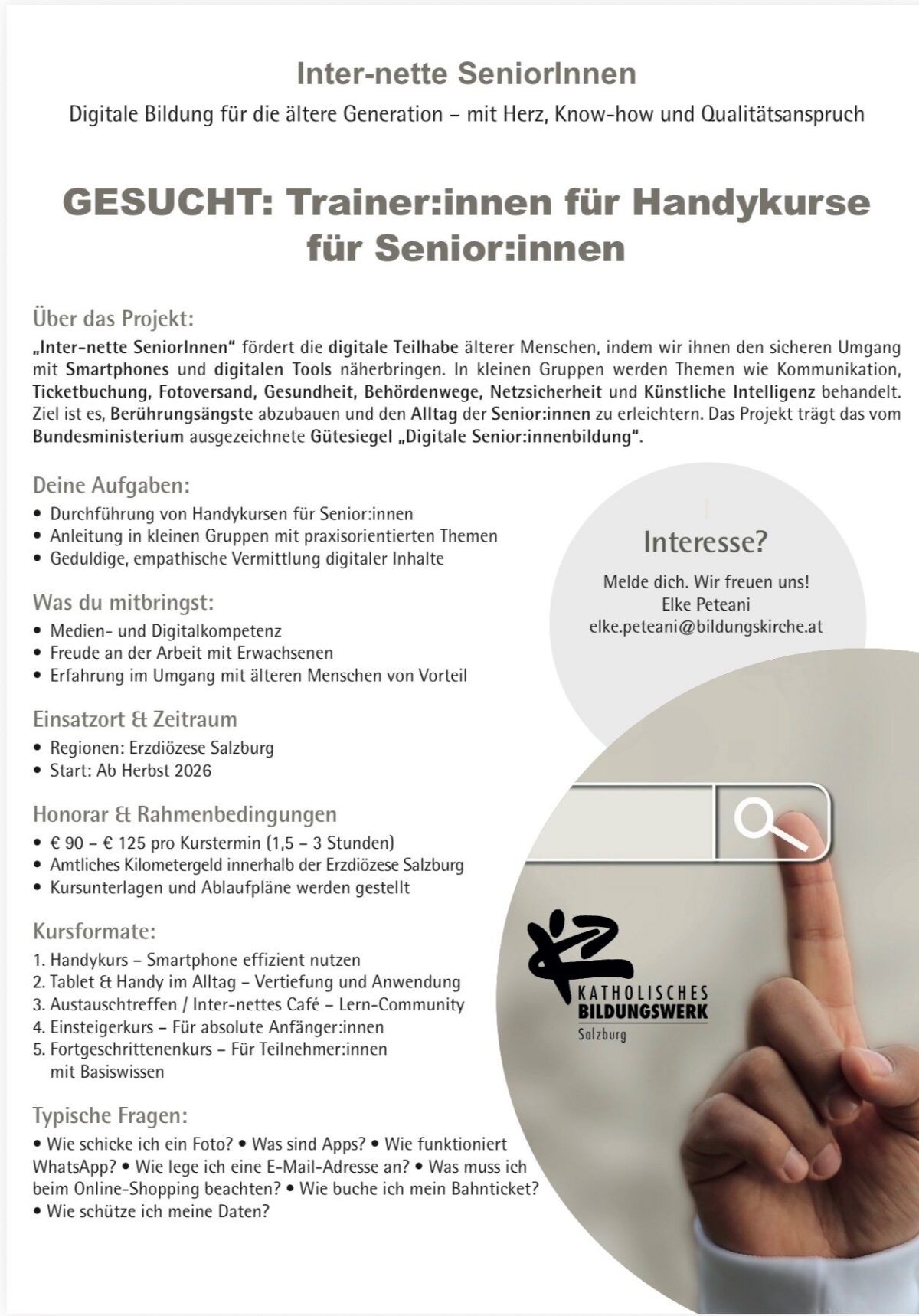 Gesucht TrainerInnen für Handykurse SeniorInnen