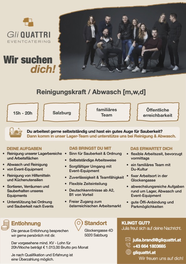 Stellenausschreibung Reinigungskraft
