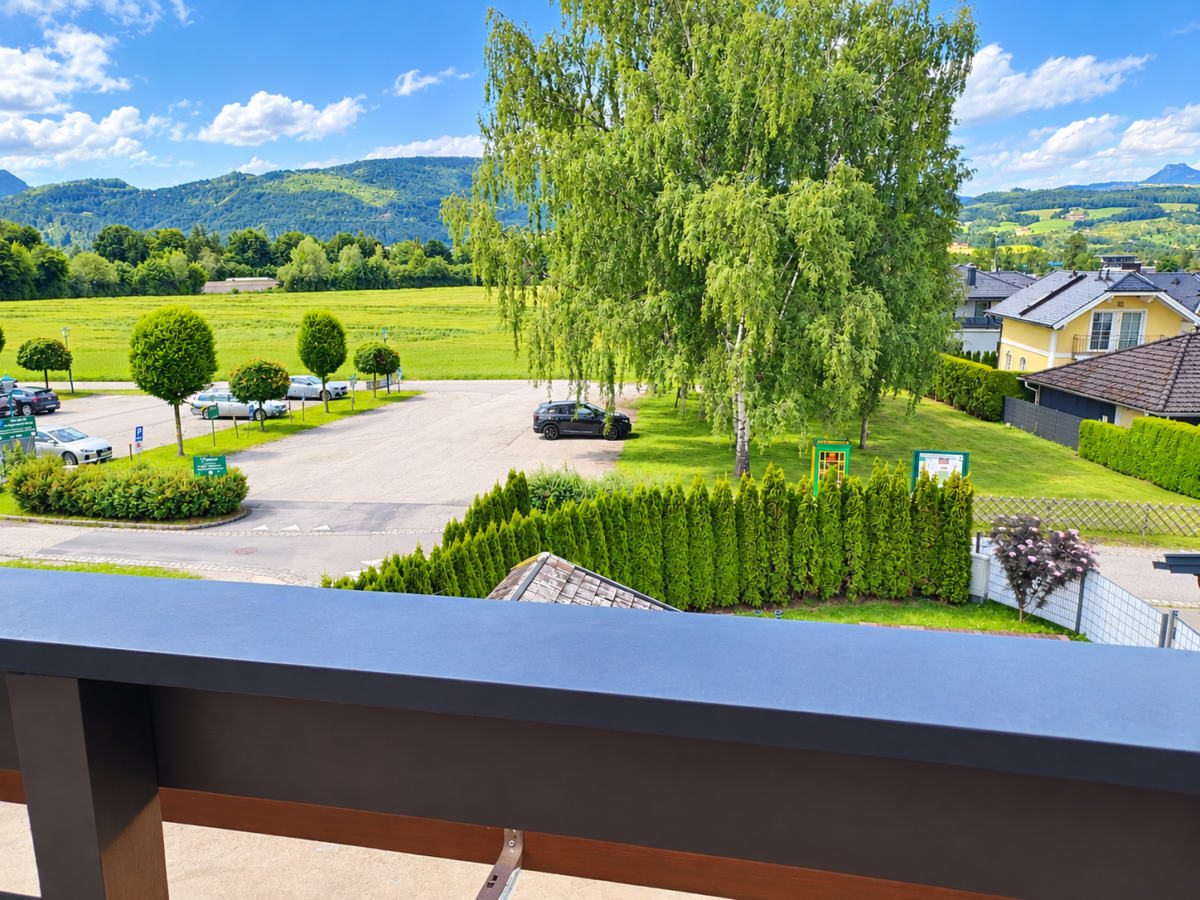 Sommerblick vom Balkon ins Alpenvorland